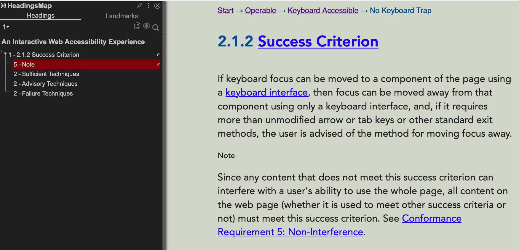 A screenshot of guideline-journey.com at its current state, with Headings Map pictured in the sidebar